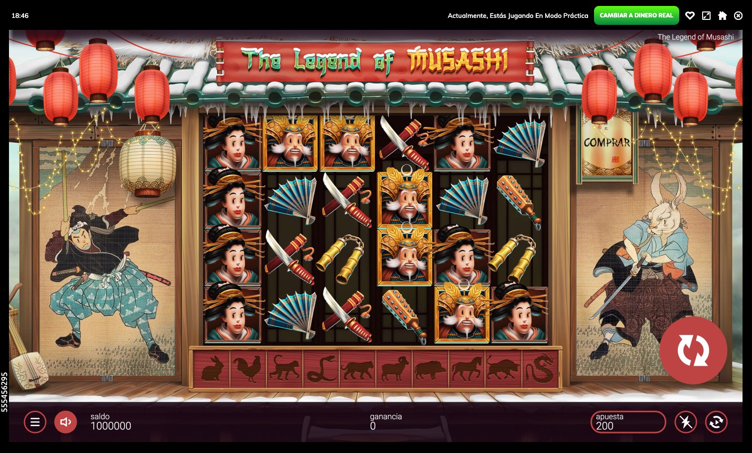 Screenshot de la slot Legend of Mushashi de Peter and Sons